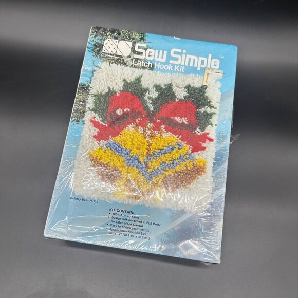 Vintage Latch Hook Kit Sew Simple Holiday Bells Christmas 1986 Craft Retro - Picture 1 of 11